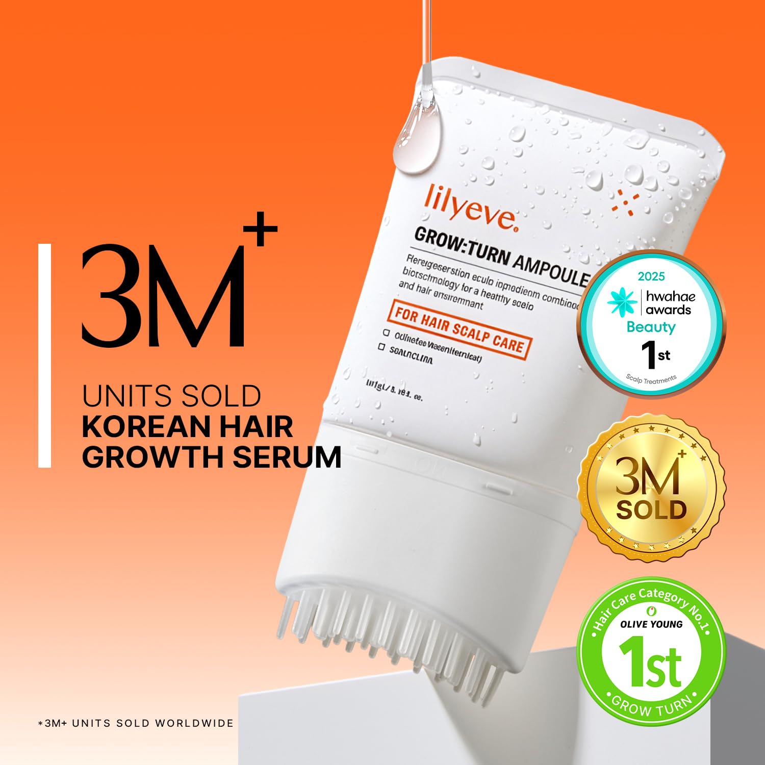 lilyeve GROWTURN Hair Growth Serum with Built-in Brush, Heartleaf-Derived Exosomes to Revitalize, Scalp Massager, Korean Hair Care, 3.38 fl. oz. (Pack of 1)